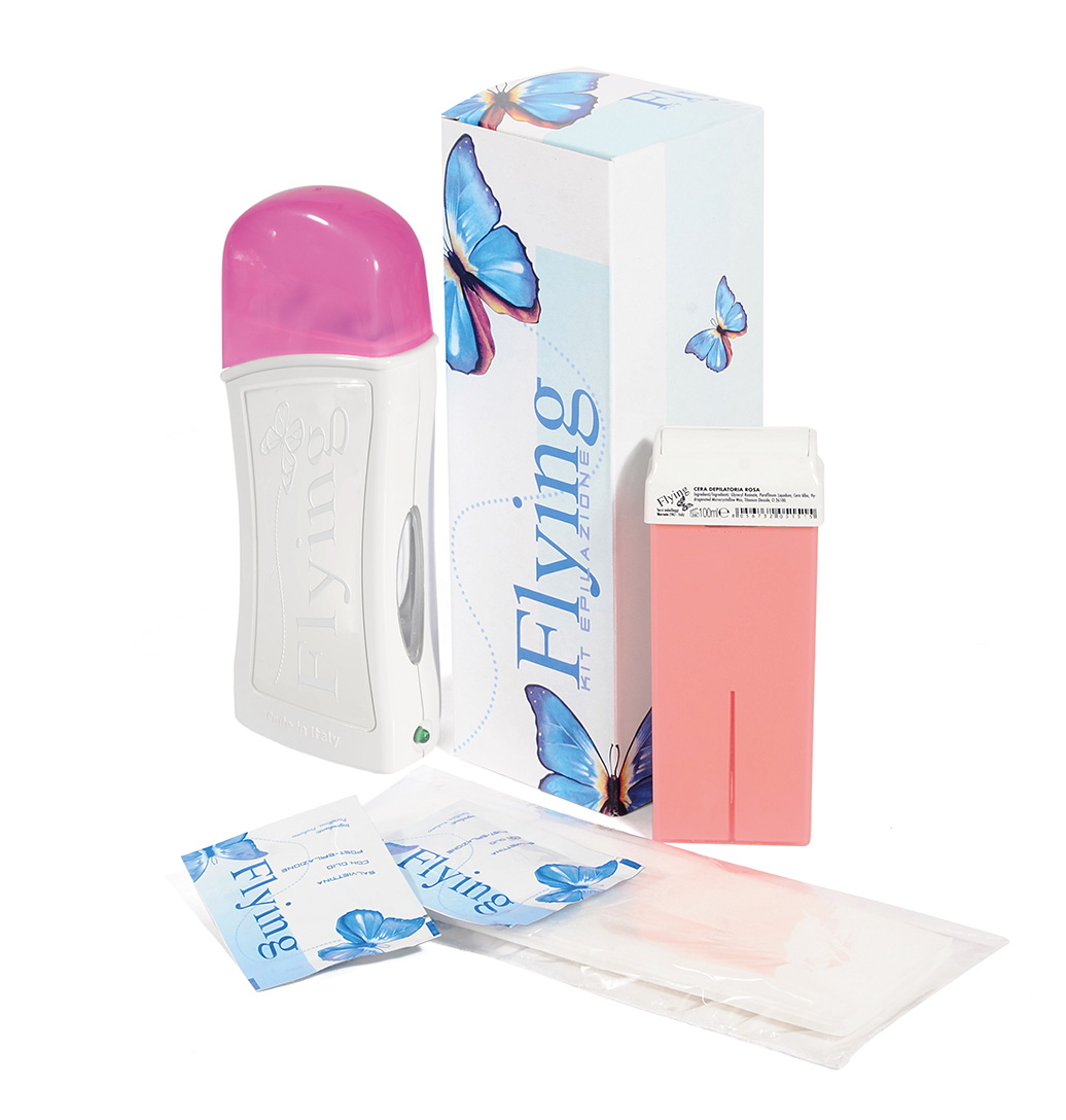 151176 - Epilation kit FLYING: 1 wax heater, 1 wax refill, 20 epilation strips, 2 wipes soaked in after-wax oil