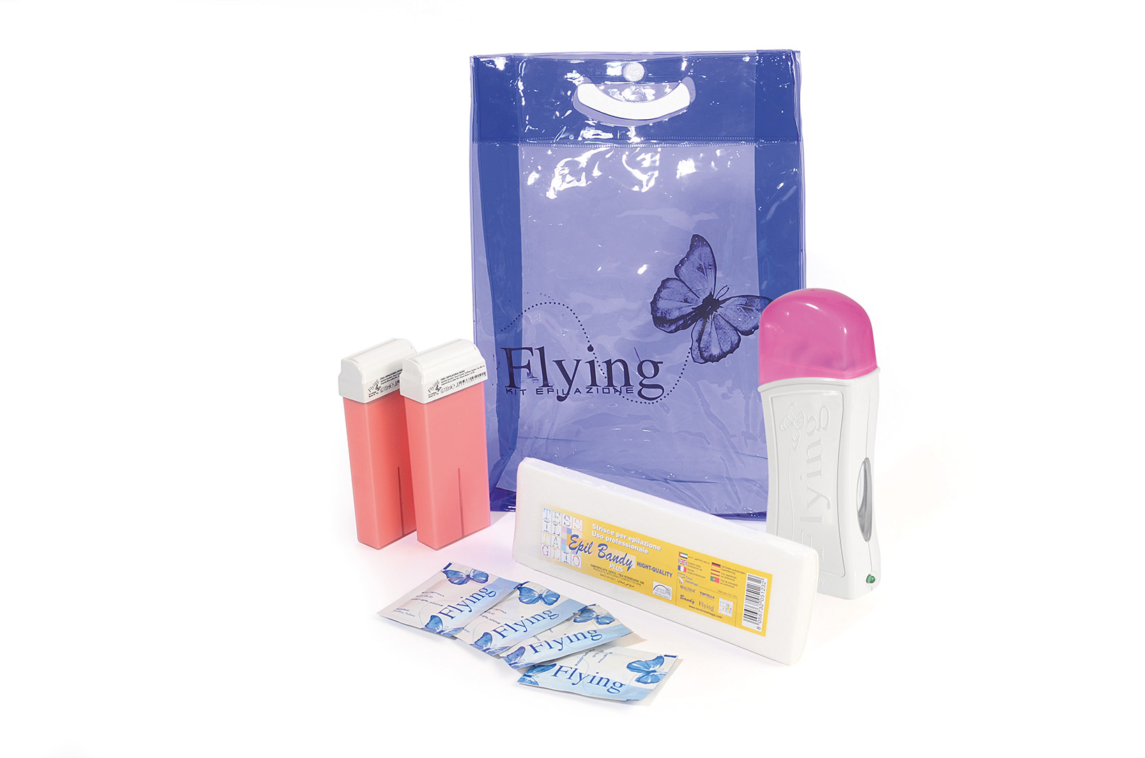 151176LUX - Epilation kit FLYING LUX: 1 wax heater, 2 wax roller refills, 1 epilation strips pack, 4 wipes soaked in after-wax oil
